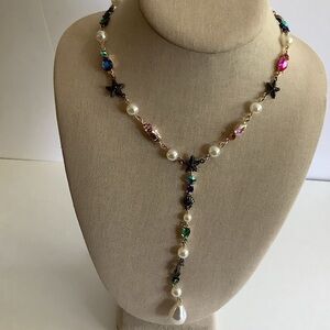 Betsey Johnson Cruise Control Starfish Seahorse Crystal Pearl Y Charm Necklace